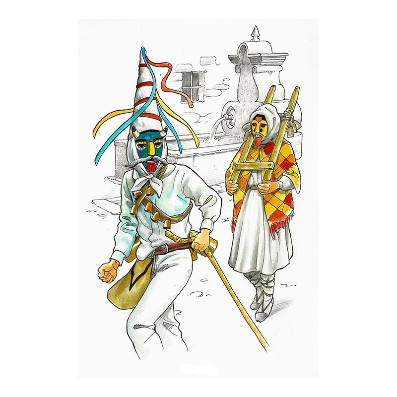 Dibujo de Monés: Figuras del Carnaval de Valdesaz