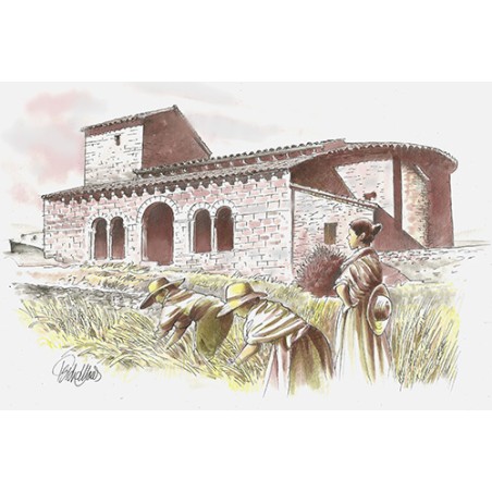 Dibujo de Monés: la iglesia románica de Jodra