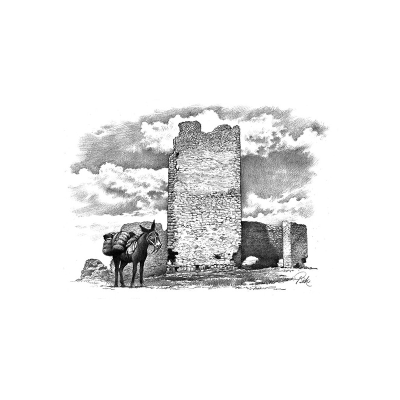 Dibujo de Monés: el castillo de Torresaviñán
